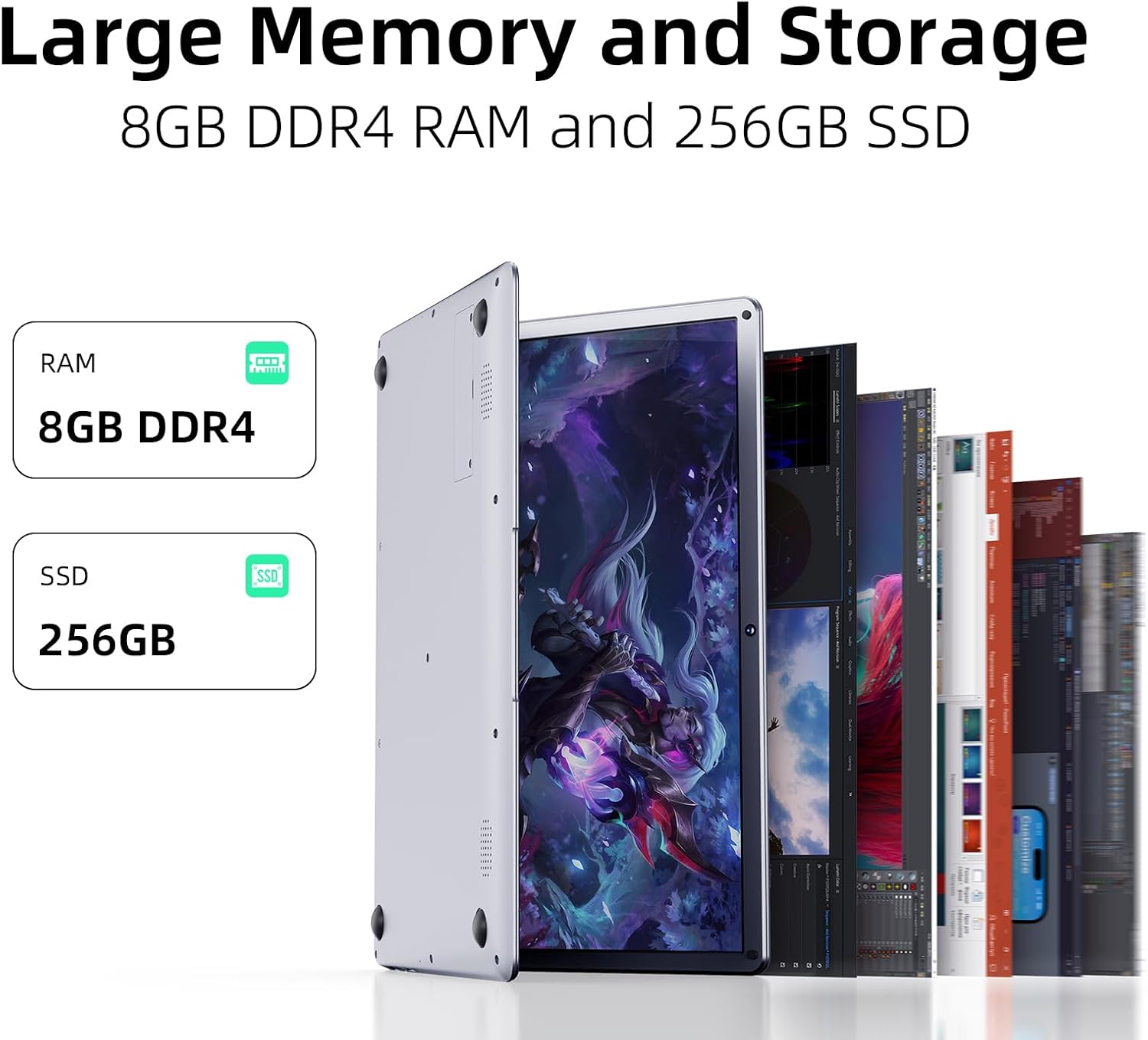 14'' Laptop 8GB DDR4 256GB SSD, Celeron N4000 Processors Laptop Computer, Windows 11 IPS FHD Display Laptop Computer,Numeric Keypad USB 3.0, Bluetooth 4.2, 2.4/5G WiFi