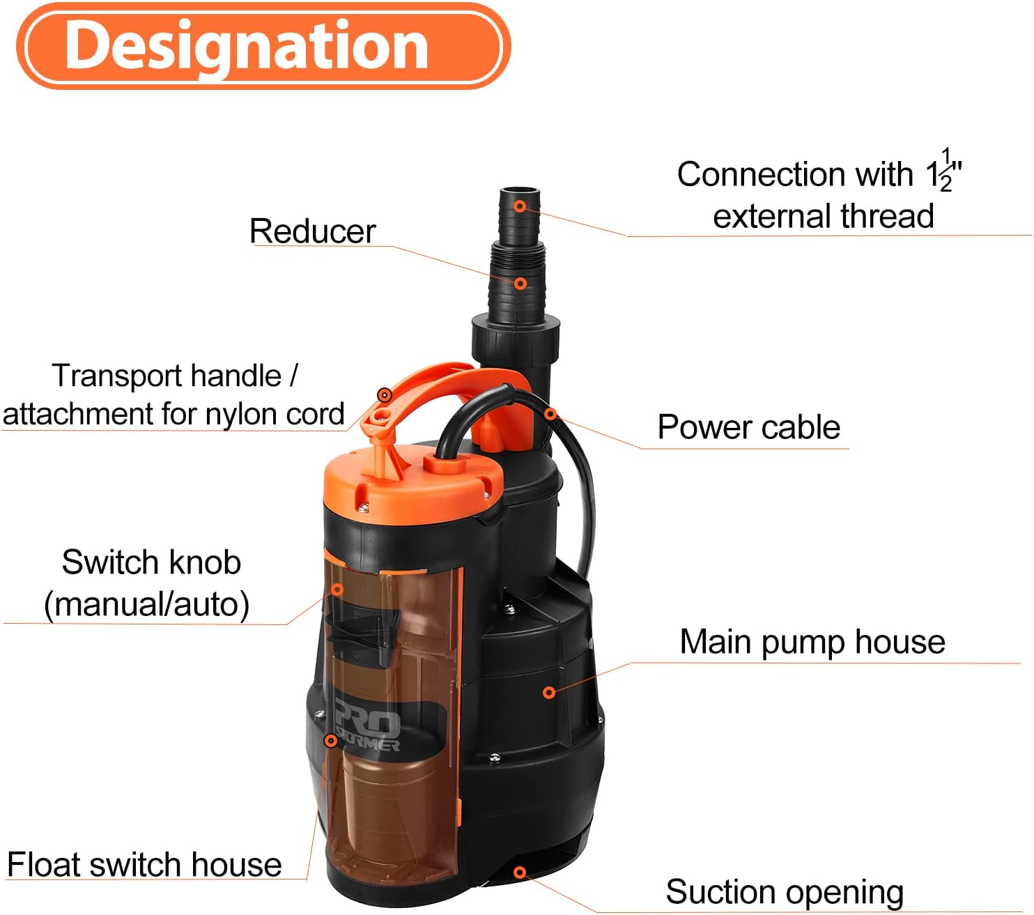 Sump Pump, PROSTORMER 3500 GPH 1HP Submersible Clean/Dirty Water Pump with Build-in Float Switch for Pool, Pond,Garden, Flooded Cellar and Irrigation Pack of 2
