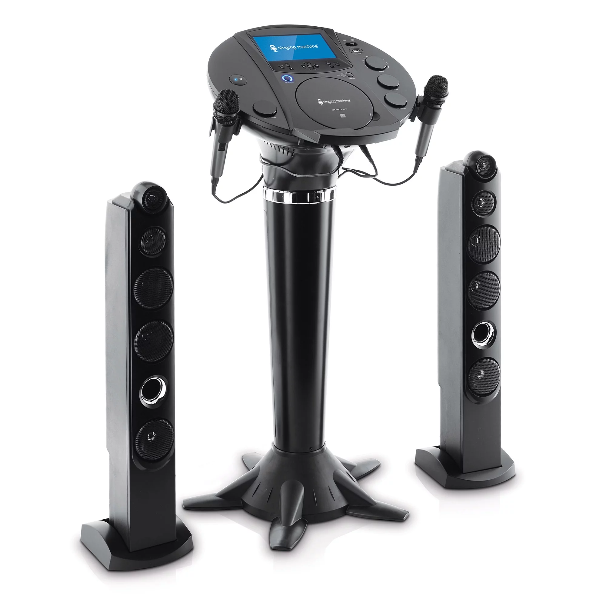 Singing Machine ISM1030BT Bluetooth Pedestal Karaoke System with Resting Tablet Cradle and 7"LCD Color Monitor and Two Microphones, Black