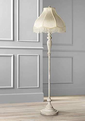 360 Lighting Vintage Chic Floor Lamp Antique White Cream Scallop Fabric Dome Shade with Fringe for Living Room Reading Bedroom