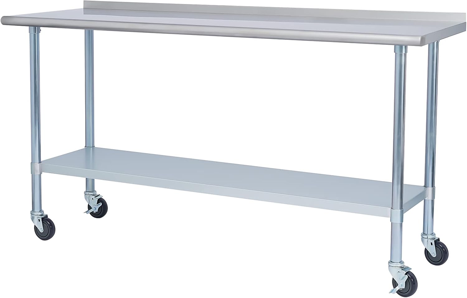 EASE-WAY Stainless Steel Metal Table NSF for Commercial Kitchen Prep & Work, 24 x 60 Inches Worktable with Backsplash, Adjustable Shelf and Caster Wheel, for Industrial Restaurant, Home and Garage