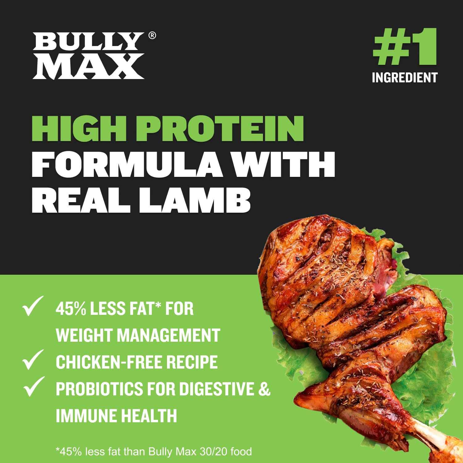 Bully Max 25/11 High Protein &amp; Low Fat Dog Food Chicken-Free Lamb Flavor - Pet Supplies online store