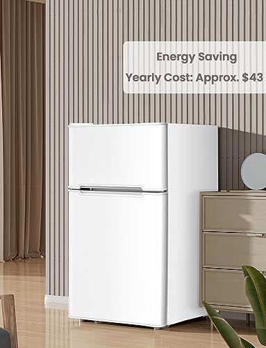 NAFORT Compact Refrigerator, 3.2 cu ft. Unit 2-Door Mini Freezer Cooler Fridge, Grey/White