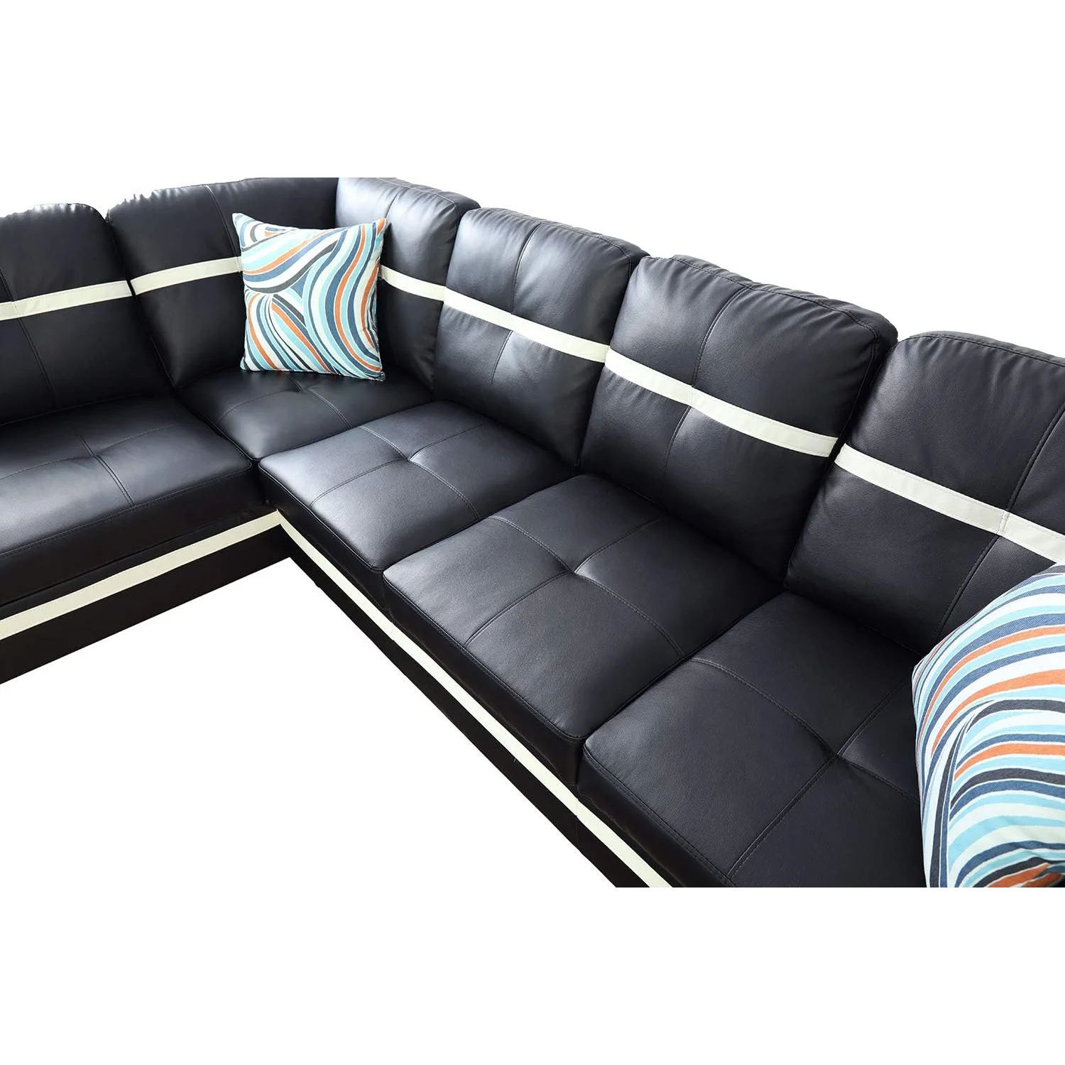 Ainehome 103.5" Leather Sectional Sofa Set, 3-Piece L-Shaped Living Room Couch Sets with Chaise Storage Ottoman and Pillows, Black