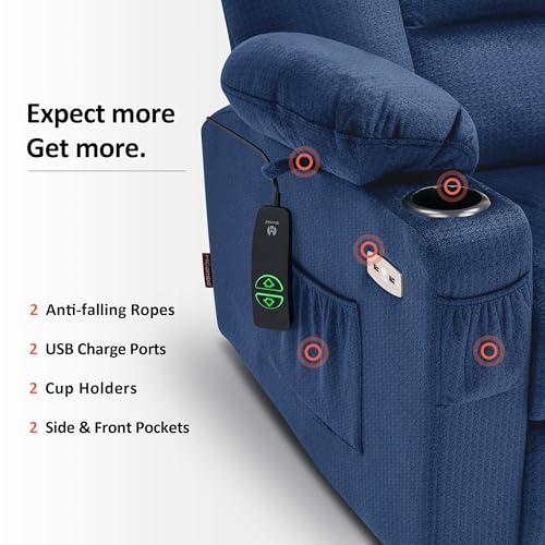 MCombo Small Power Lift Recliner Chair with Massage and Heat for Petite People, Cup Holders, USB Ports, Side Pockets, Fabric 7569 (Small-Regular, Brown)