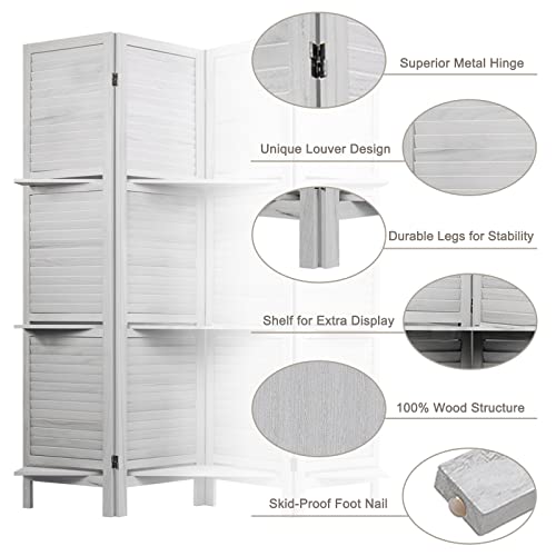 Room Divider with Shelves, Privacy Screen, Room Dividers and Folding Privacy Screens, 5 Panel Wood Temporary Wall Partition Separation Separator, Coconut