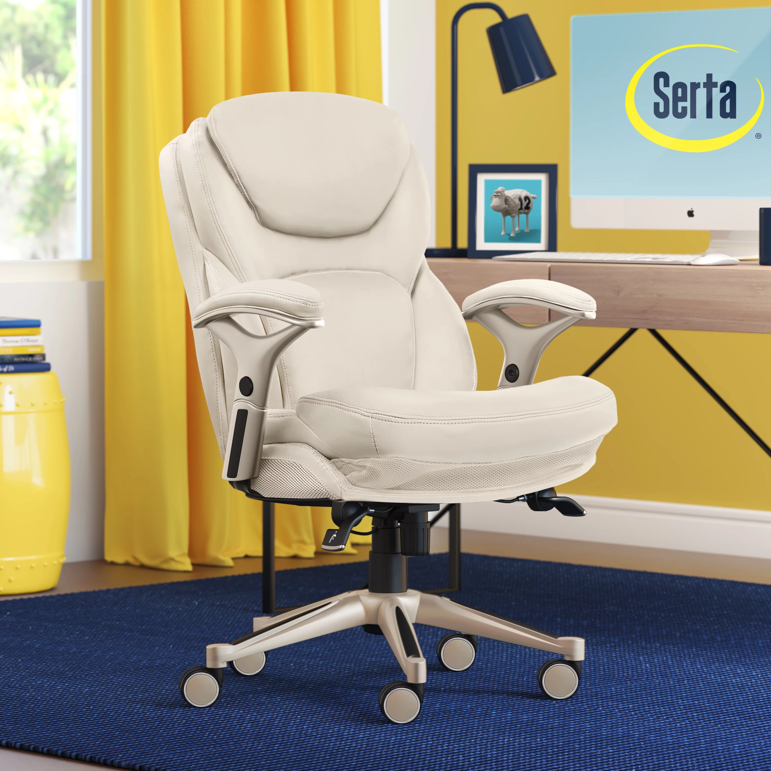 Serta Bonded Leather Office Chair with True Wellness BIM Tech, 250 lb. Capacity, Ivory
