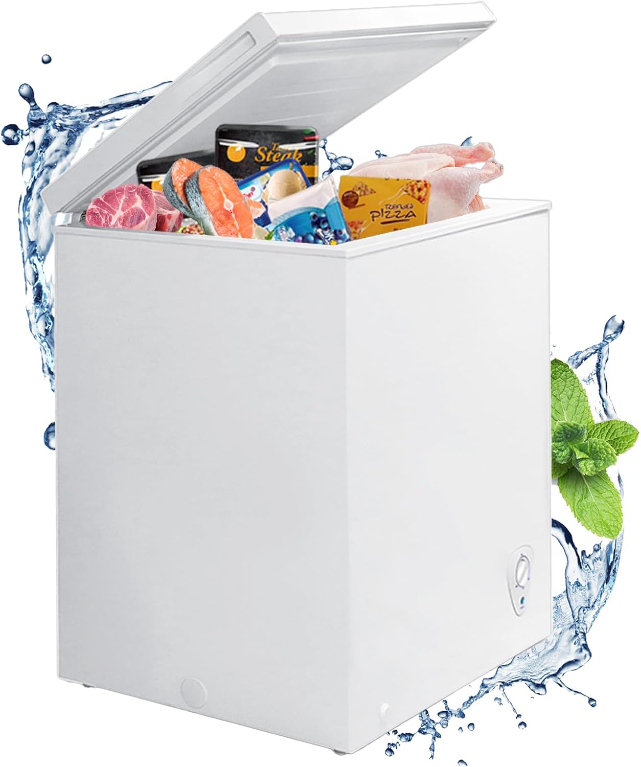 Deep Freezer 5.0 Cu.Ft, Chest Freezer, Small Garage Feezers Top Door Refrigerator with 4 Removable Baskets, Manual Defrost Compact Meat Freezer, Home Restaurant Kitchen Office RV White