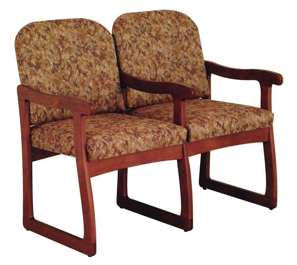 Mahogany Finish Sled Base Double Chair (Khaki Arch)