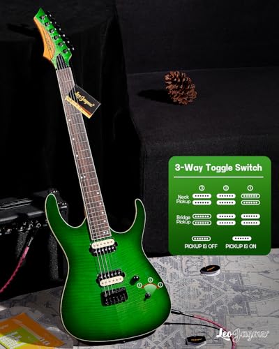 Leo Jaymz Electric Guitar Monsoon Series,Reverse Headstock,Mahogany Body,Roasted Maple Neck,Rosewood Fretboard,Locking Tuners,Rounded End Frets,AlnicoV Pickups,Fixed Bridge (Blue Flame)