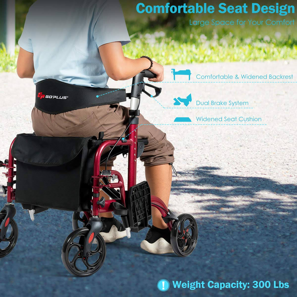Aluminum Adjustable Folding Handle Medical Walker Rollator Red