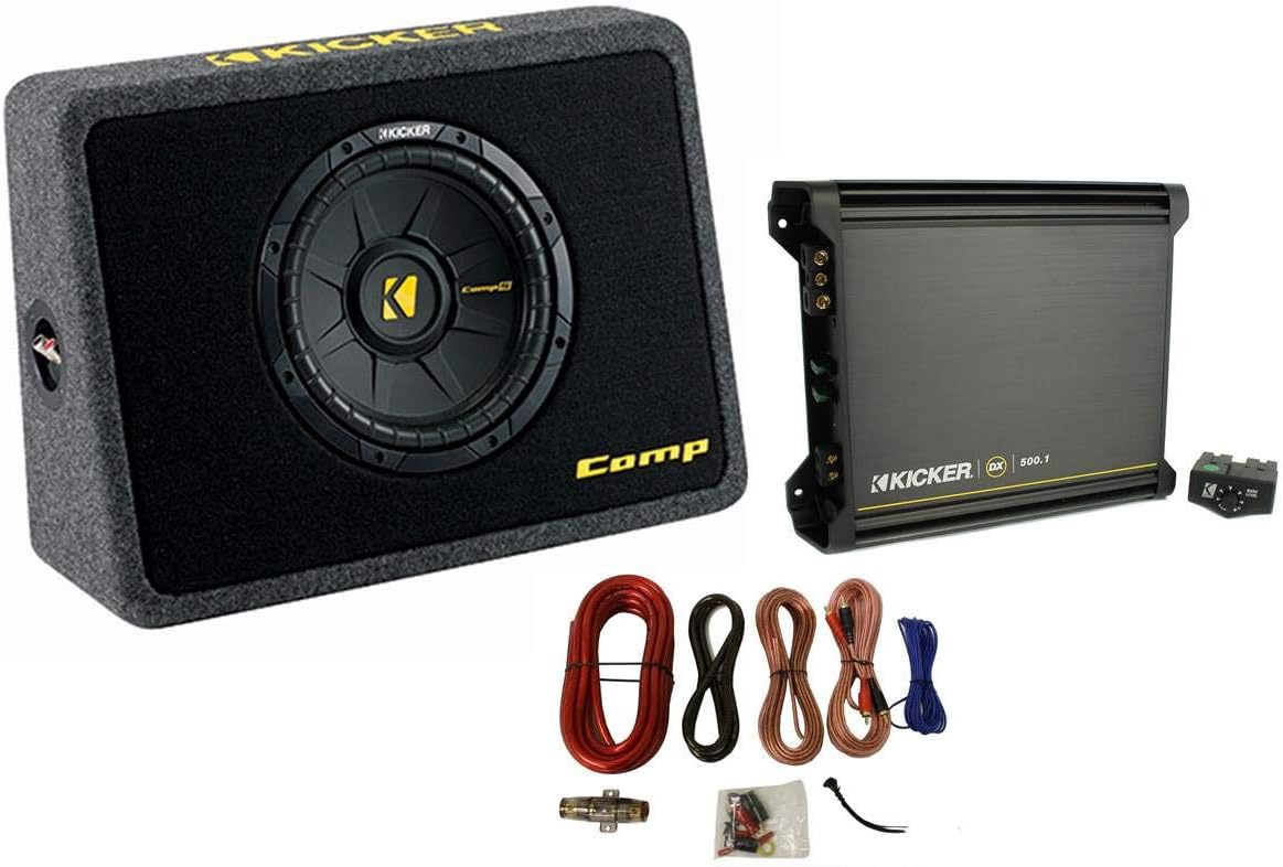 Kicker 40TCWS104 10" 600W Car Loaded Subwoofer Sub+Box+Amplifier+ 4 Ga Amp Kit