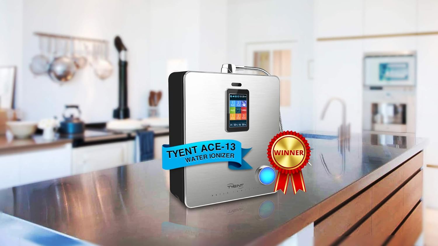 Tyent - Ace-13 Water Ionizer - Advanced Hydrogen Alkaline Water System - Adjustable pH Levels - Dual Ultra Filtration - Touch Screen Control - Turbo Power - Hydration & Wellness - Pure Drinking Water