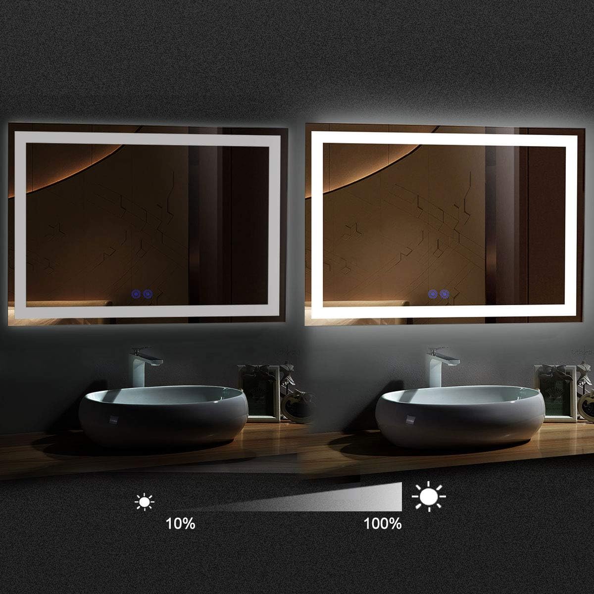 BHBL 60 x 36 Inch Illuminated LED Bathroom Mirror with Smart Button, Anti Fog, Dimmable, Bluetooth Speakers, Vertical & Horizontal Mount, Hotel Office Bar Mirror (D224-6036A)