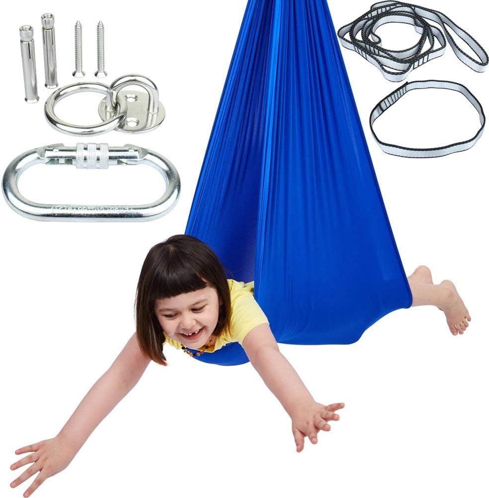 Sensory Swing Indoor + 360° Swivel Hanger Hardware, Double-Layer Lycra Indoor Swings for Kids to Play & Calm, Hanging Hammock Therapy Swing for Autism Child with Special Needs Pack of 2