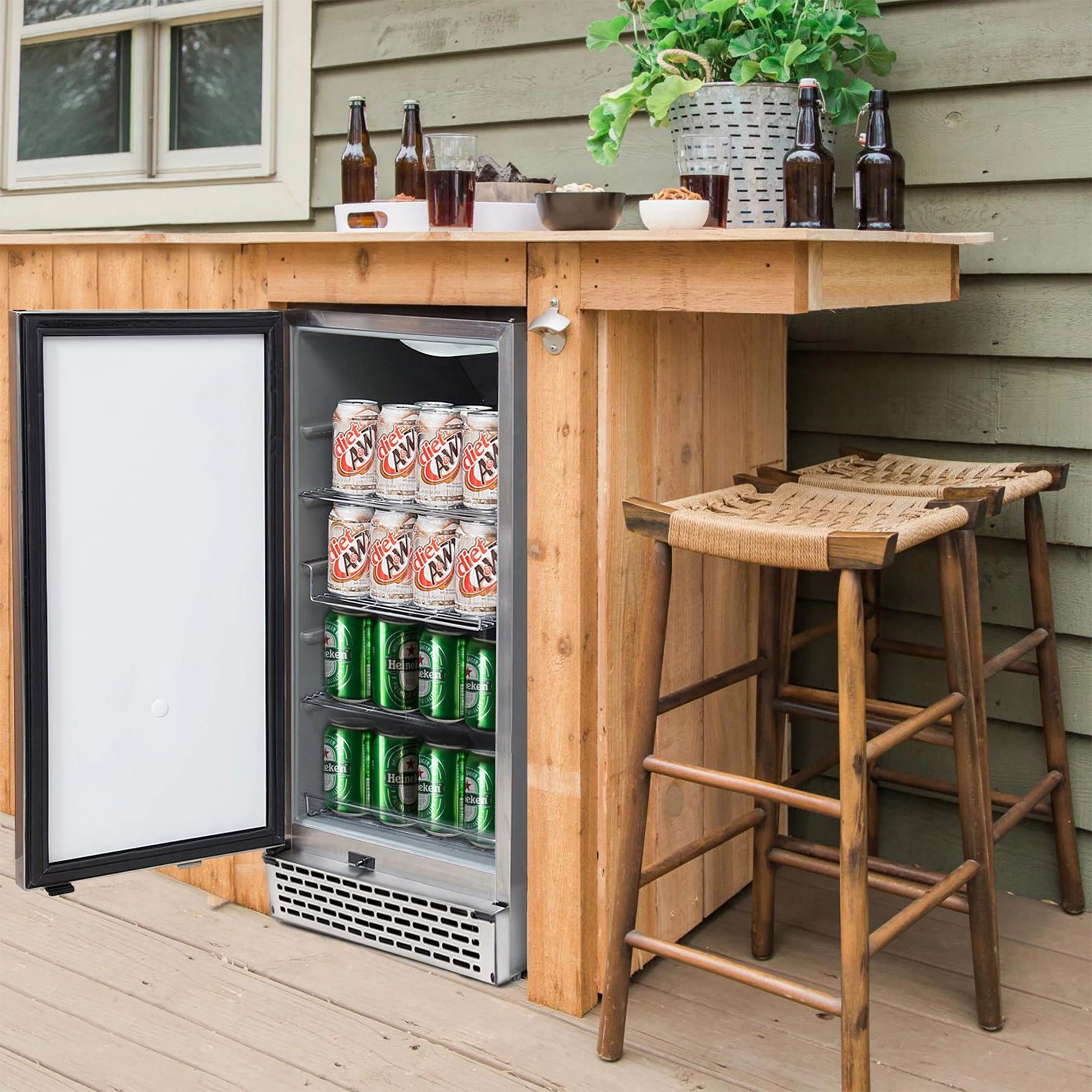 Whynter 62 Can 1 Shelf Lockable Beverage Refrigerator, Stainless Steel