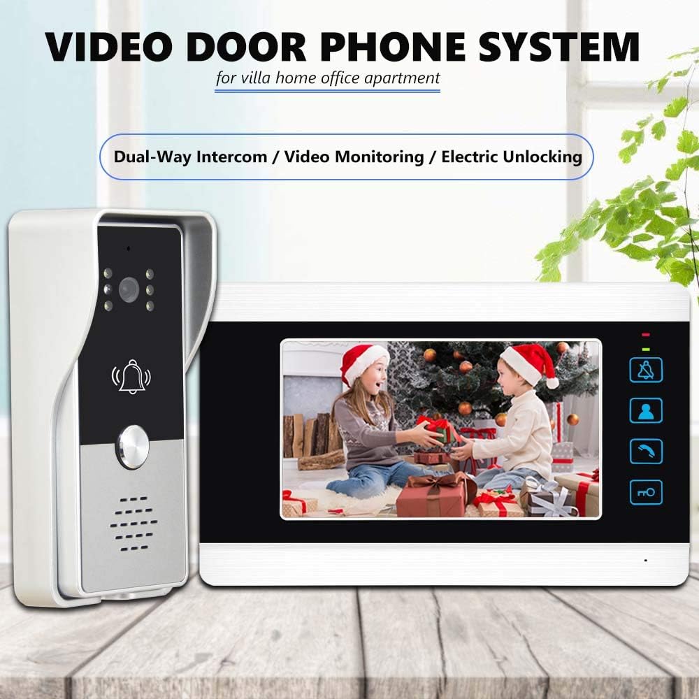 AMOCAM Video Doorbell Camera Intercom System, 7 Inches Aluminum Alloy Panel Monitor Wired Video Door Phone Kits, Support Unlock, Monitoring, Dual-Way Intercom for Villa Office Apartment and More