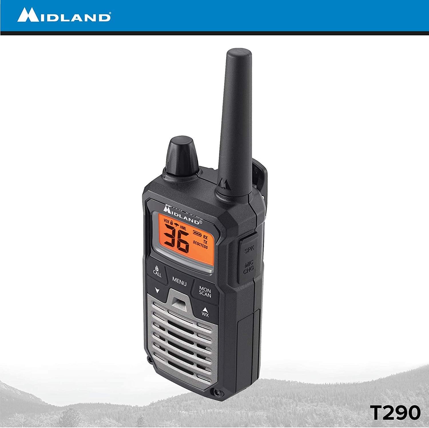 Midland T290X4VP4 X-TALKER GMRS Long Range Walkie Talkie - Two Way Radio with NOAA Weather Scan + Alert, and 121 Privacy Codes (Black/Silver, 4 Radios)