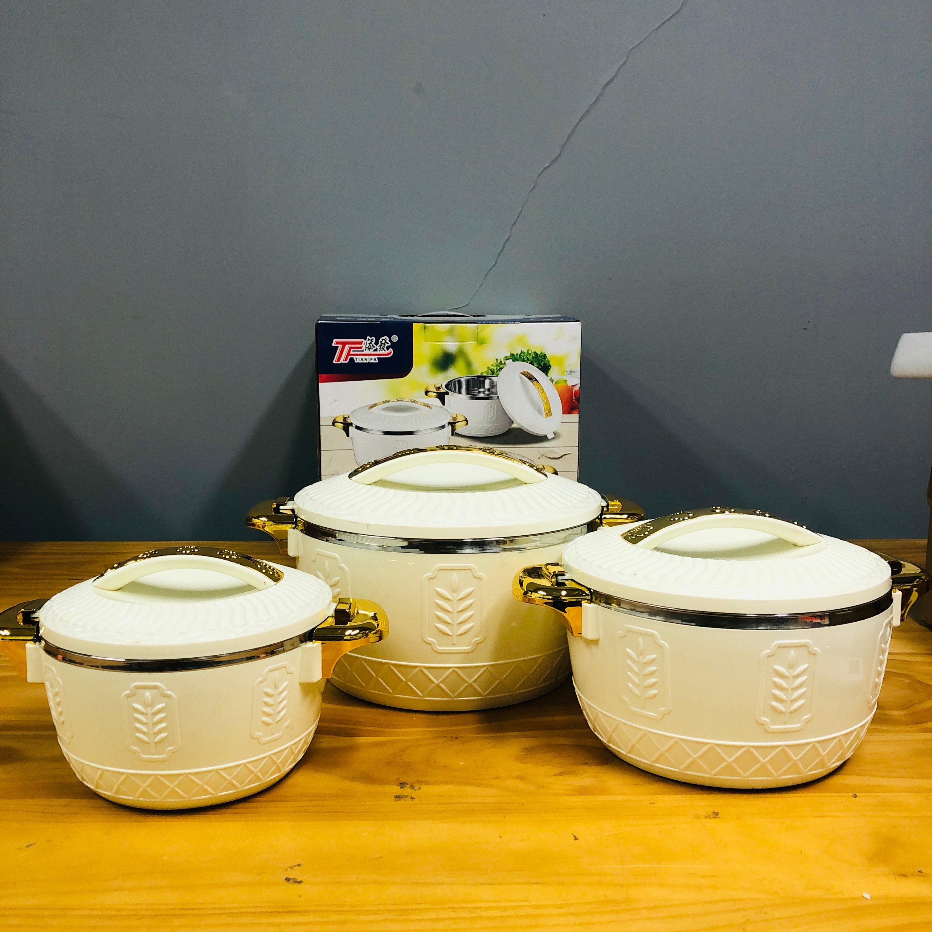 3-Piece Set 2.5/4.5/6.5 Liter Food Warmer Lunch Box Hot Pot - Insulated for Ramadan, Events, and Parties White Dish Containers Set for Meals