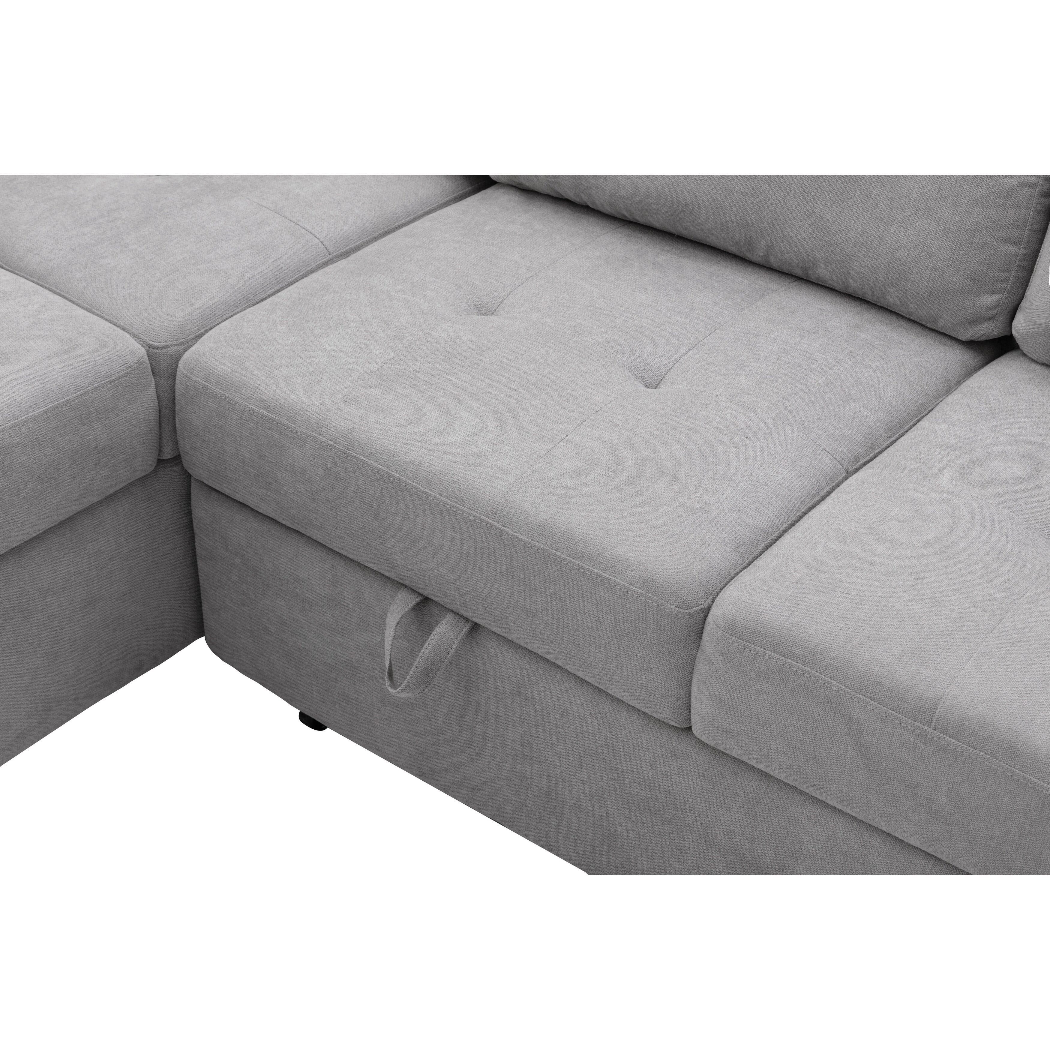 L-Shape Sleeper Sectional Sofa with Storage Ottoman & Hidden Arm Storage, Corner Couch Sofa with USB Charge for Living Room