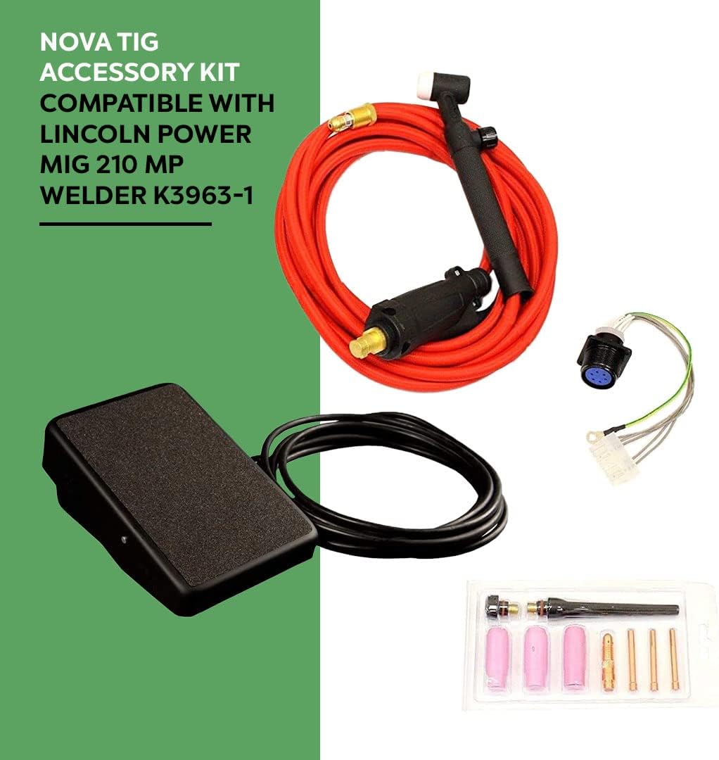 NOVA TIG Kit compatible with Lincoln Power MIG 210 MP Welder K3963-1 Accessory Kit with torch (15 ft)