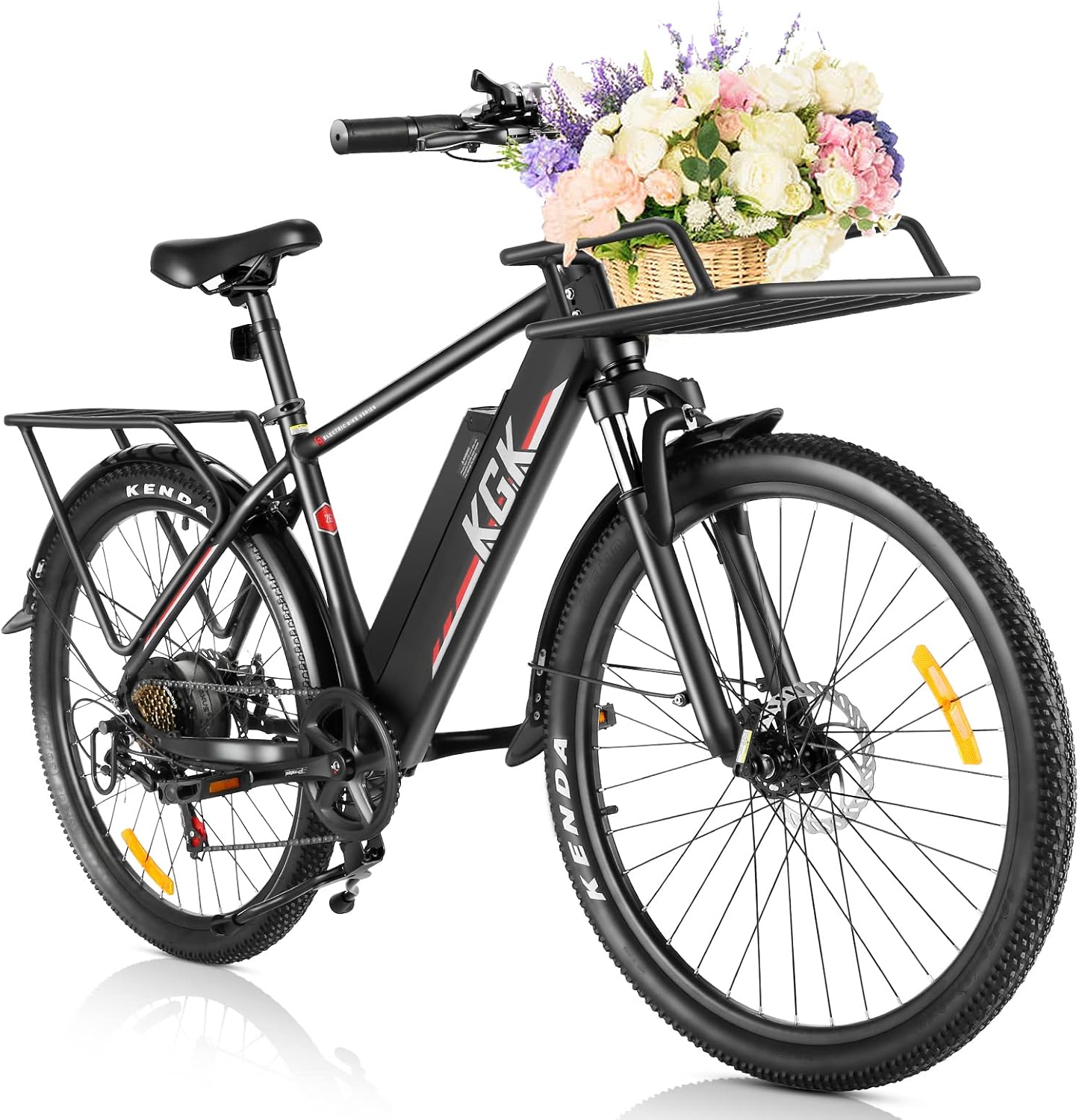 Electric Bike for Adults, 26in Folding Electric Mountain Bicycle, 350W Commuter E-Cargo Bikes, Disc Brake Road Bike, Beach Cruiser E-Bike with Front & Rear Cargo Racks, Removable 36V/10.4Ah Battery