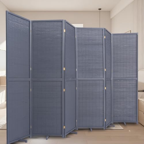 Bamboo Room Divider Folding Privacy Screens, Wall Divider for Room Separation, Portable Room Partitions and Dividers, 5.6FT Bamboo Mesh Woven Room Divider Panel (Brown, 4 Panel)