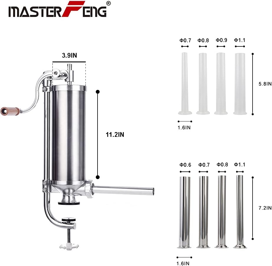 MASTER FENG Sausage Stuffer, Vertical Stainless Steel Sausage Maker Packed with 8 Tubes, Commercial and Household Use (5LBS/3L) Pack of 2