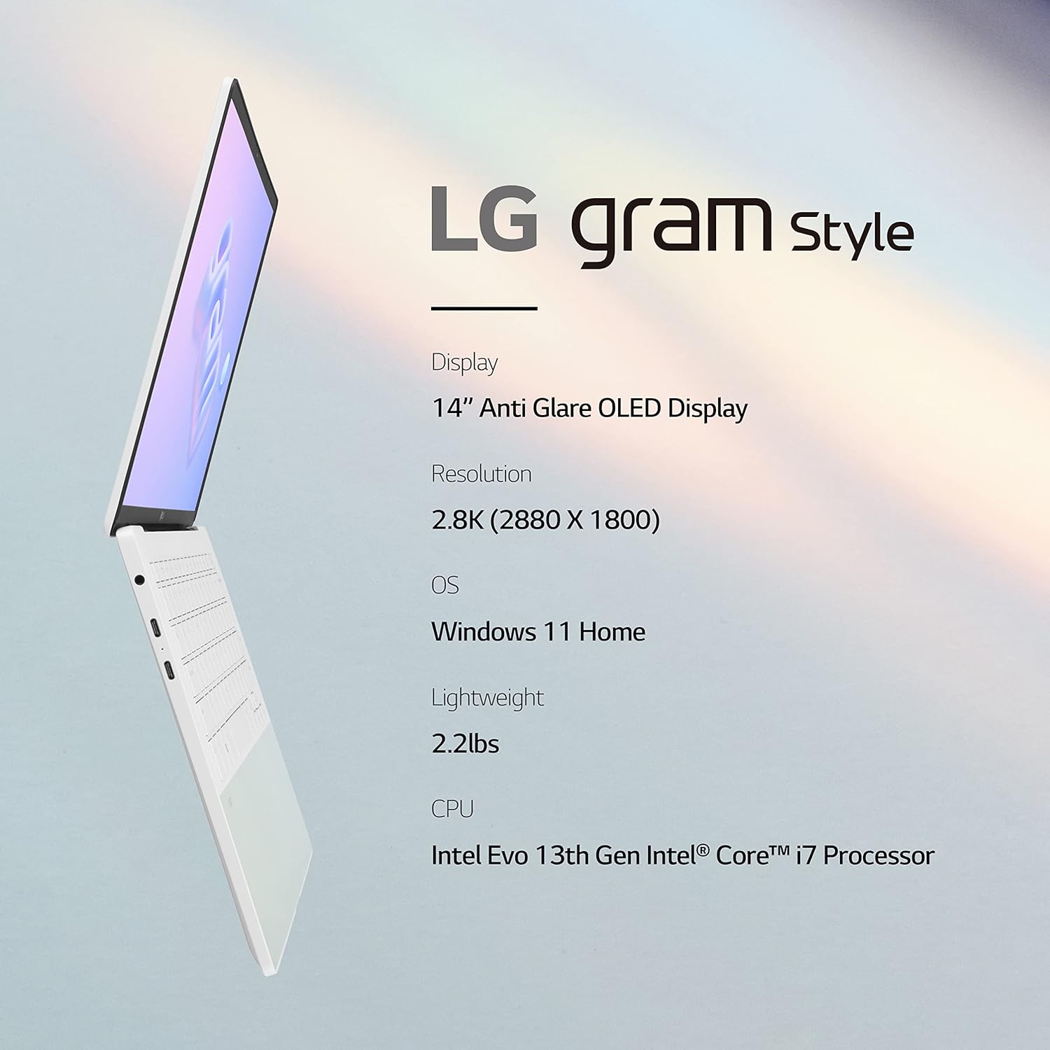 LG gram Style 14” OLED Laptop, Intel 13th Gen Core i7 Evo Platform, Windows 11 Home, 32GB RAM, 1TB SSD, Dynamic White (Renewed)