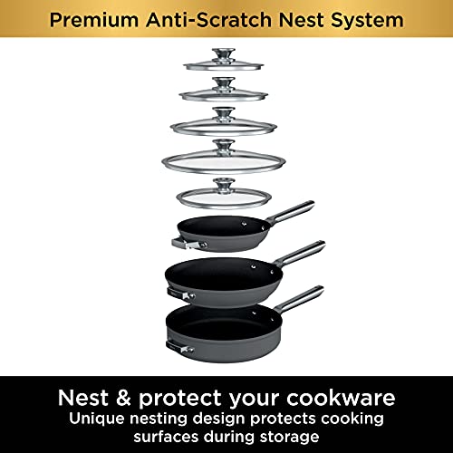 Ninja NeverStick Premium 10 Piece Pots & Frying Pans Set, with Glass Lids, Nesting, Hard Anodized, Kitchen Cookware Sets Nonstick
