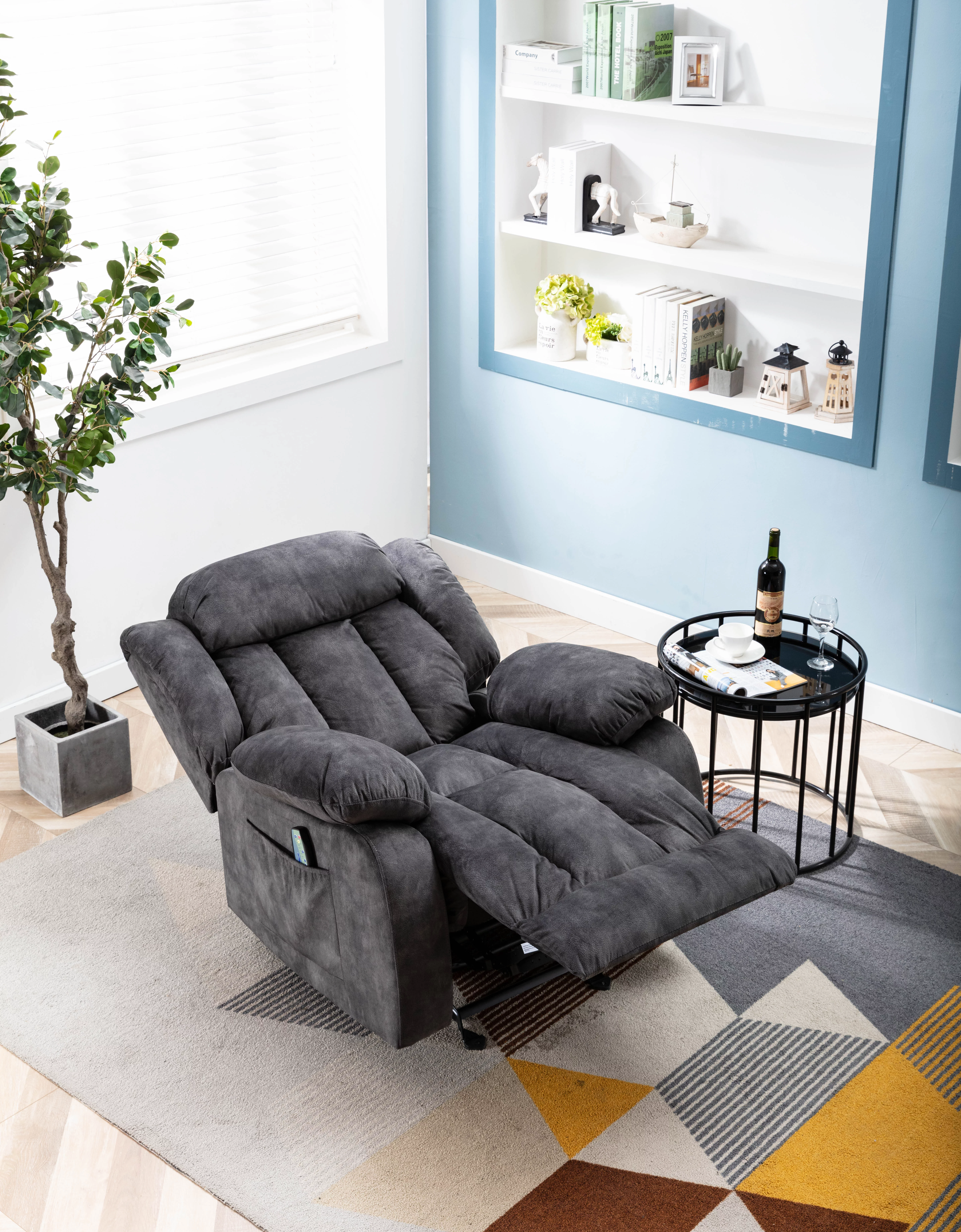 Massage Rocker Recliner with Heat and Vibration, Manual Rocking Recliner Chair with Vibrating Massage, Comfy Padded Overstuffed Recliner Soft Fabric Heated Recliner (Grey)
