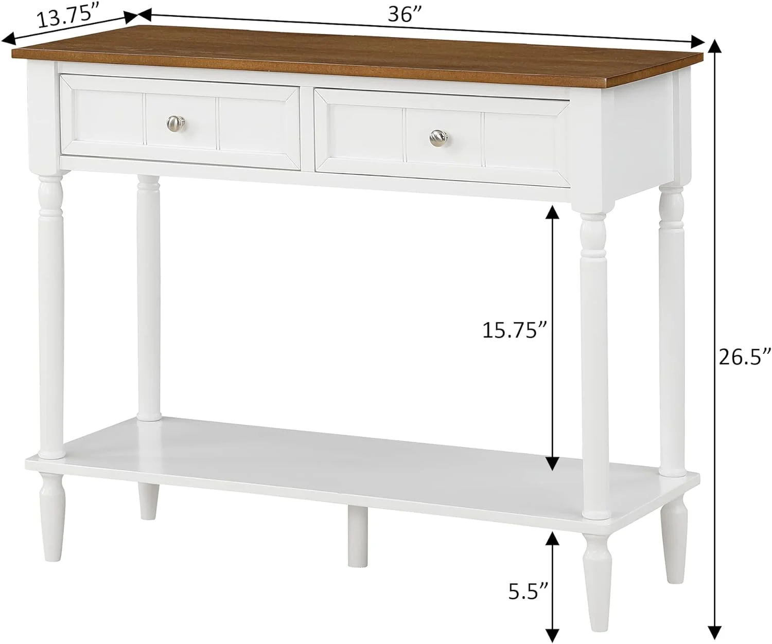 French Country 2 Drawer Hall Table With Shelf, Driftwood/White