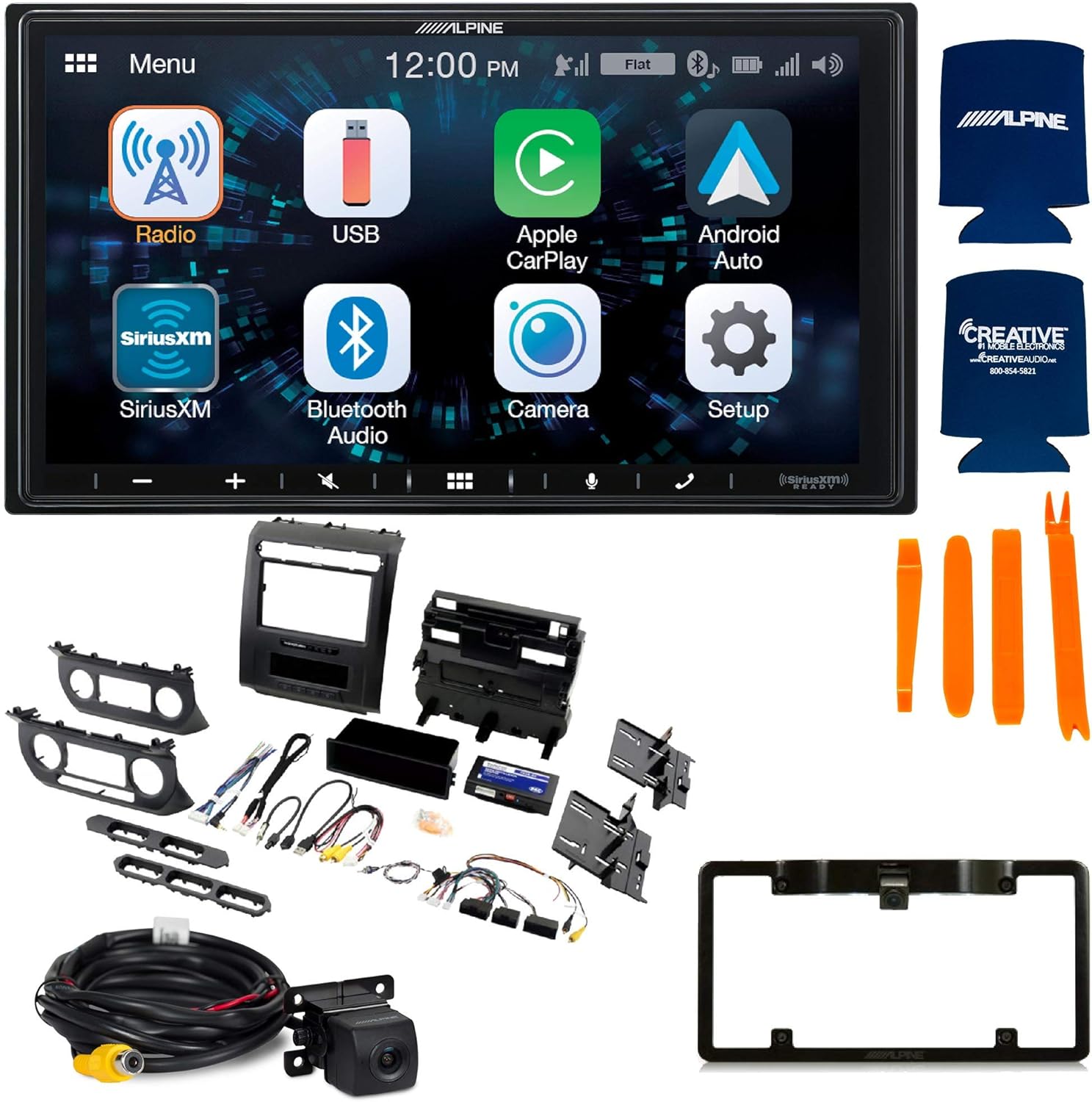 Alpine ILX-W650 Receiver with PAC RPK4-FD2101 2015 and Later Ford Truck Kit with Back up Camera and License Plate Frame