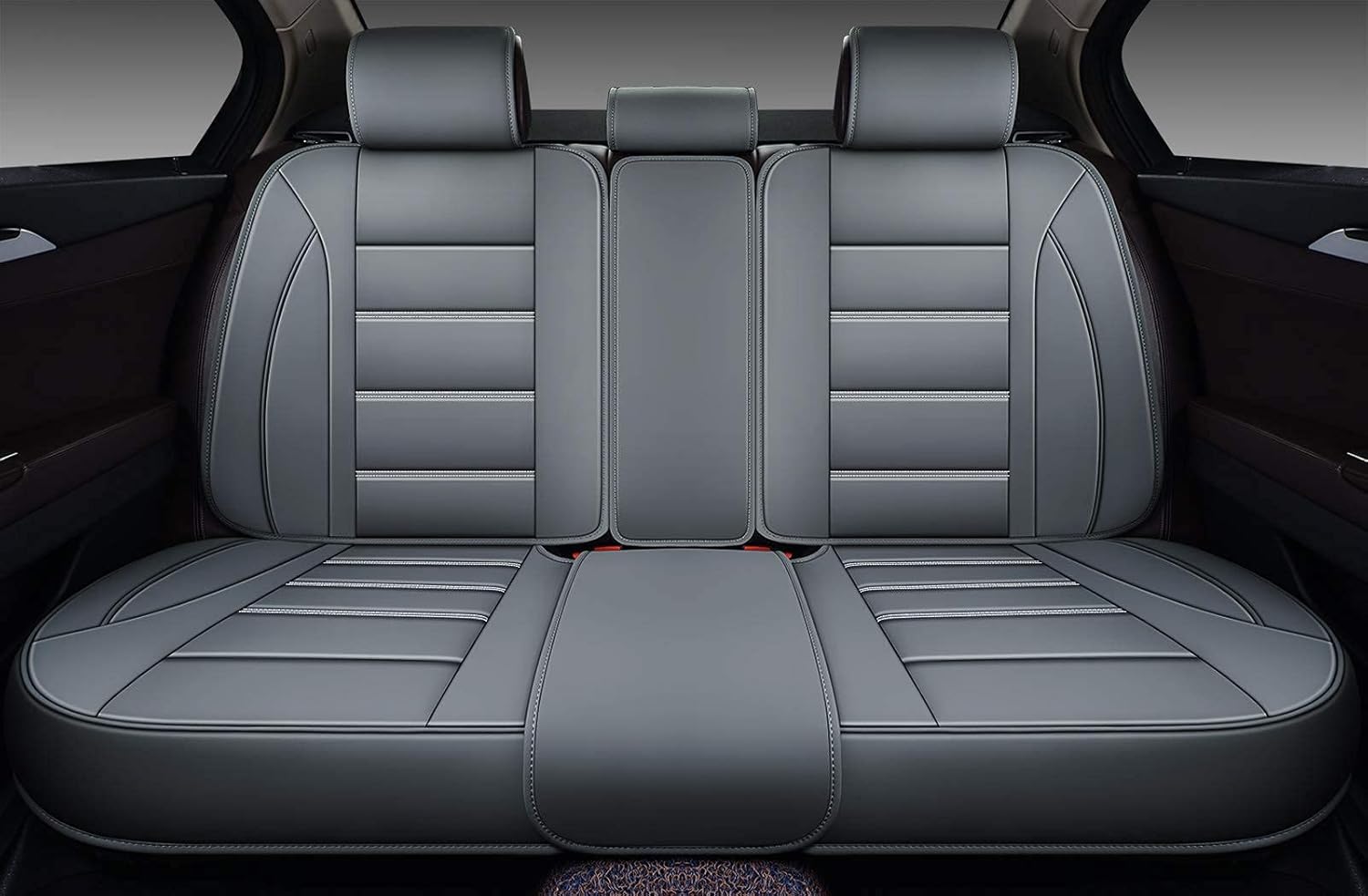 BaoLL Leather Car Seat Covers Front Pair, Automotive Seat Covers with Faux Waterproof Leather, Leatherette Automotive Vehicle Cushion Cover Universal Fit Set, for SUV Pick-up Truck