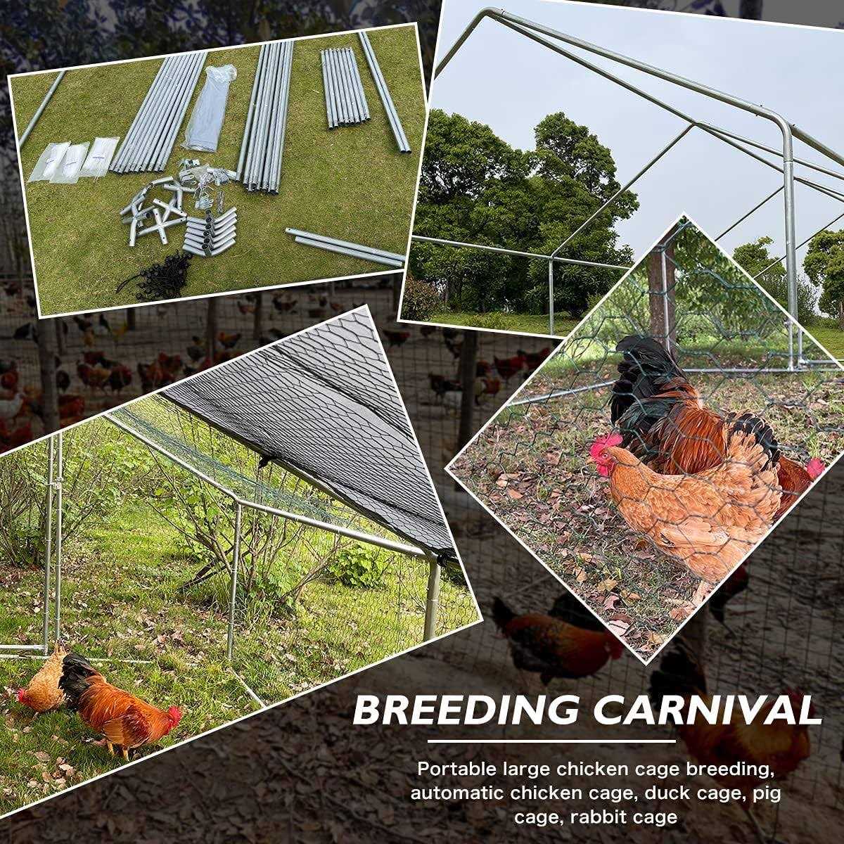 iclbc Large Metal Chicken Coop Walk-in Poultry Cage Chicken Run Duck House Chicken Pen Spire Shaped Coop with Waterproof and Anti-ultraviolet Cover