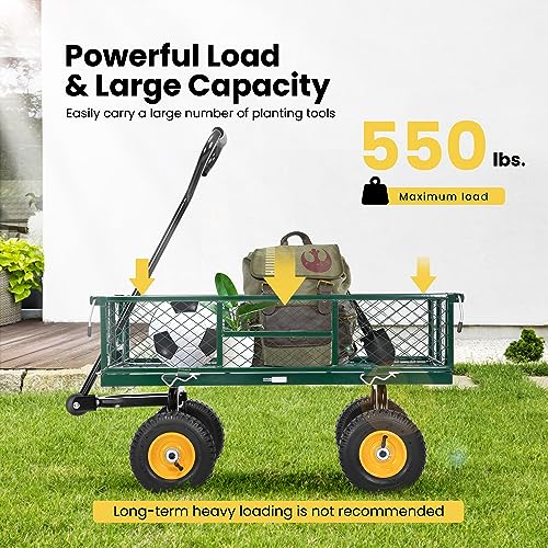 VIVOHOME Garden Cart Steel Heavy Duty 900 LBS Yard and Garden Wagon with 10 inch Tire and Handle Attach to ATV or Tractor Black