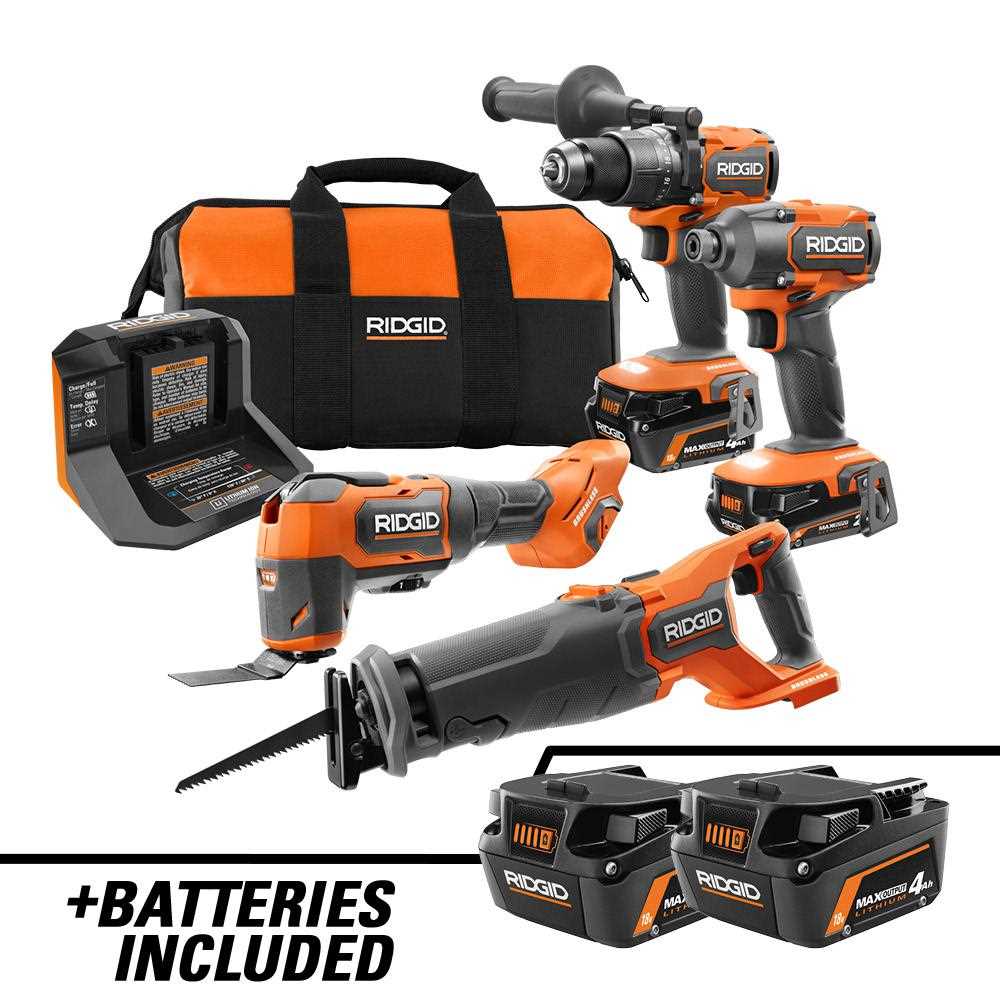 RIDGID 18V Brushless Cordless 4-Tool Combo Kit w/ (2) MAX Output Batteries, Charger, Bag, &amp; (2) 18V Max Output 4.0 Ah Batteries - Shop Hardware Tools Online Store