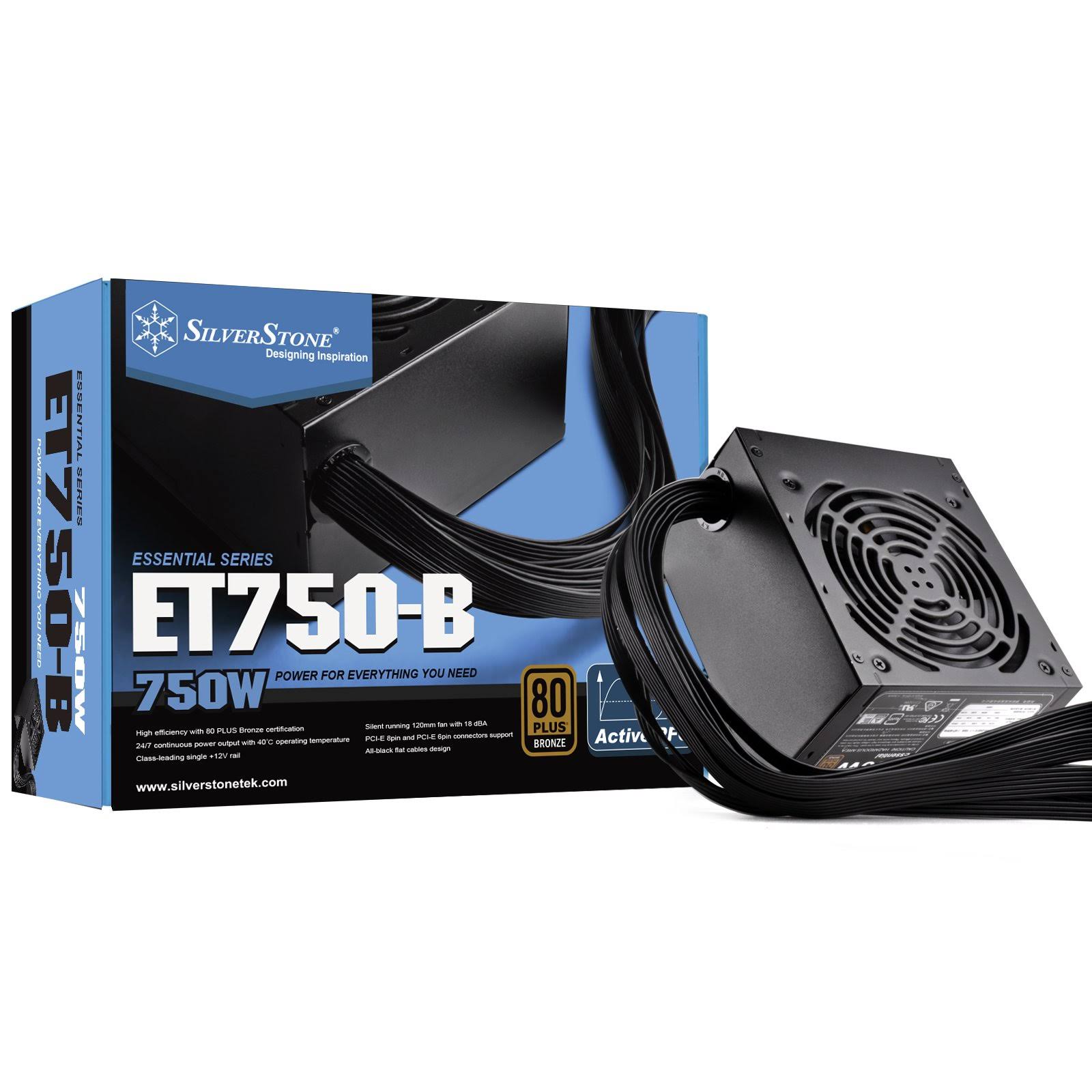 Silverstone Technology SST-ET750-B Watt 80 Plus Bronze Fixed Cable Computer Power Supply with All Flat Black Cables - Avayadevconnect