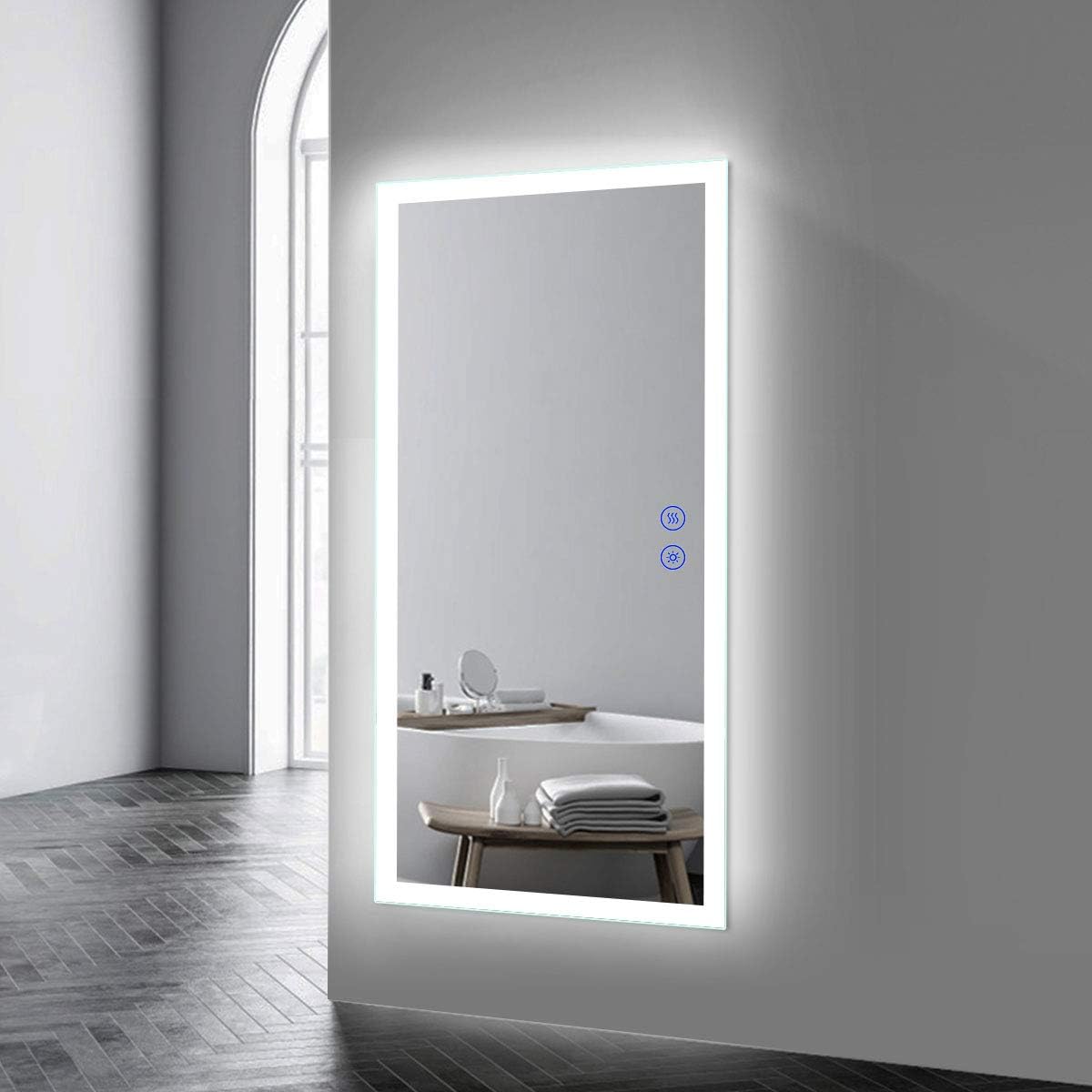 BHBL 60 x 36 Inch Illuminated LED Bathroom Mirror with Smart Button, Anti Fog, Dimmable, Bluetooth Speakers, Vertical & Horizontal Mount, Hotel Office Bar Mirror (D224-6036A)