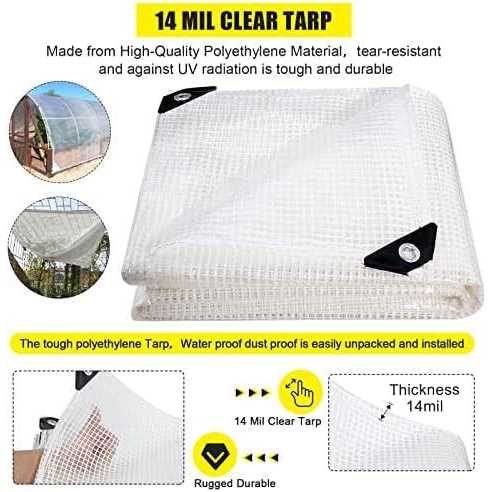 Clear Greenhouse Heavy Duty Tarp 14 Mil Clear Waterproof Cover,UV Resistant Poly Tarp with Grommets Superior Strength,for Gardening - Shop Hardware Tools Online Store