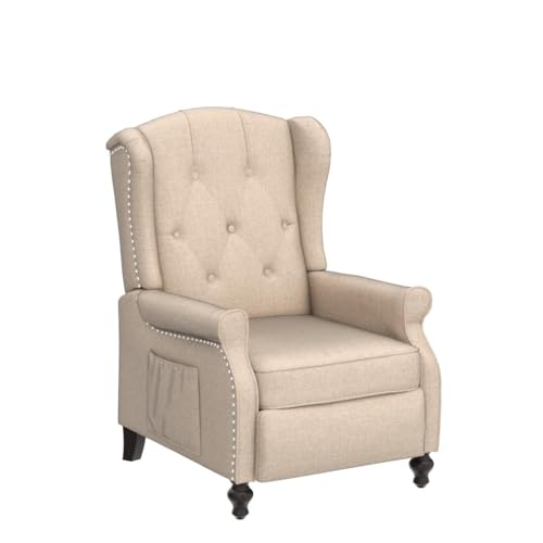 Wingback Recliner Chair with Massage and Heat, Tufted Fabric Pushback Recliner Chair, Wingback Chair with Remote Control, Padded Cushion, Wooden Legs, Small Recliners for Small Spaces