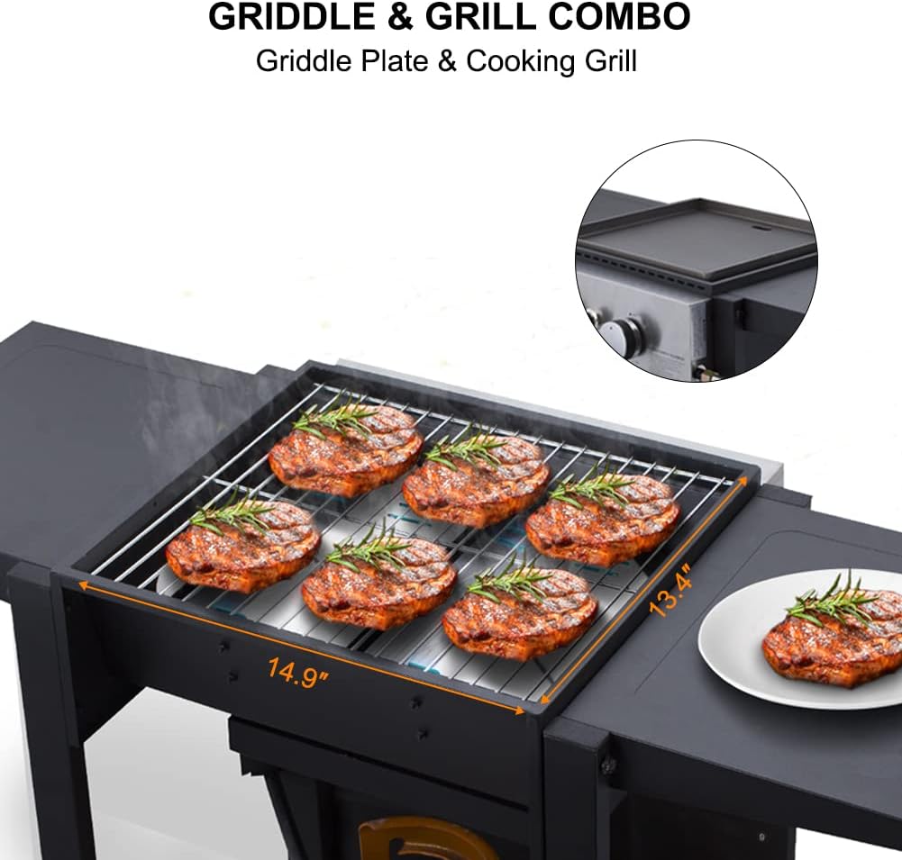 Flat Top Grill, Camplux Outdoor Gas griddle Combo 2 Burner with Lid,Black
