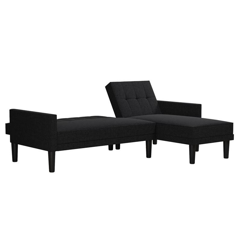 DHP Haven Small Space Sectional Sofa Futon in Dark Gray Linen