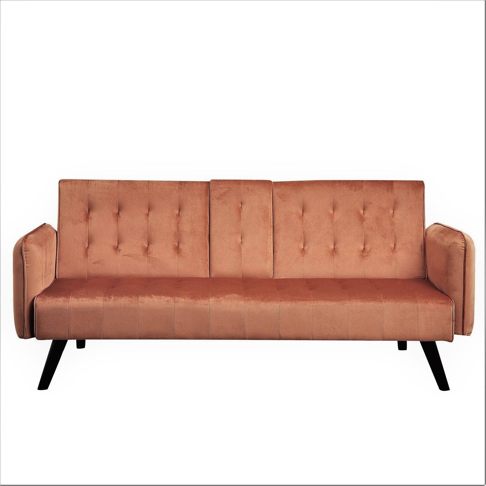 US Pride Tufted Convertible Velvet Sofa Bed with Cup Holder - Yellow