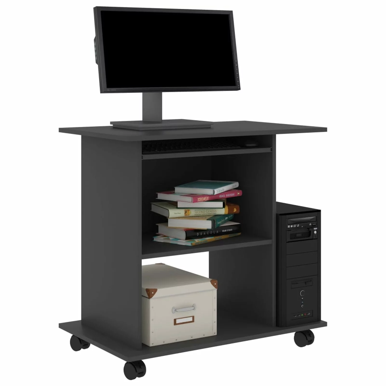 moobody Computer Desk with Keyboard Tray and CPU Tower Writing Table Engineered Wood Wheeled Workstation Gray Home Office Furniture 31.5 x 19.7 x 29.5 Inches (W x D x H)