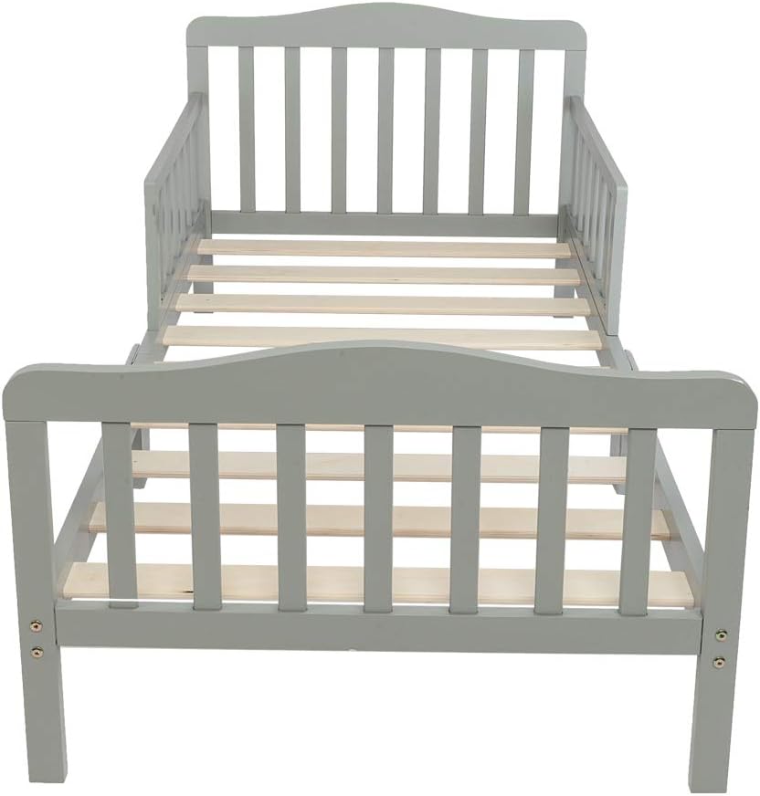Toddler Bed, Wooden Baby Children Canton Toddler Bed Children Bedroom Furniture with Two Side Safety Guardrails, Gray