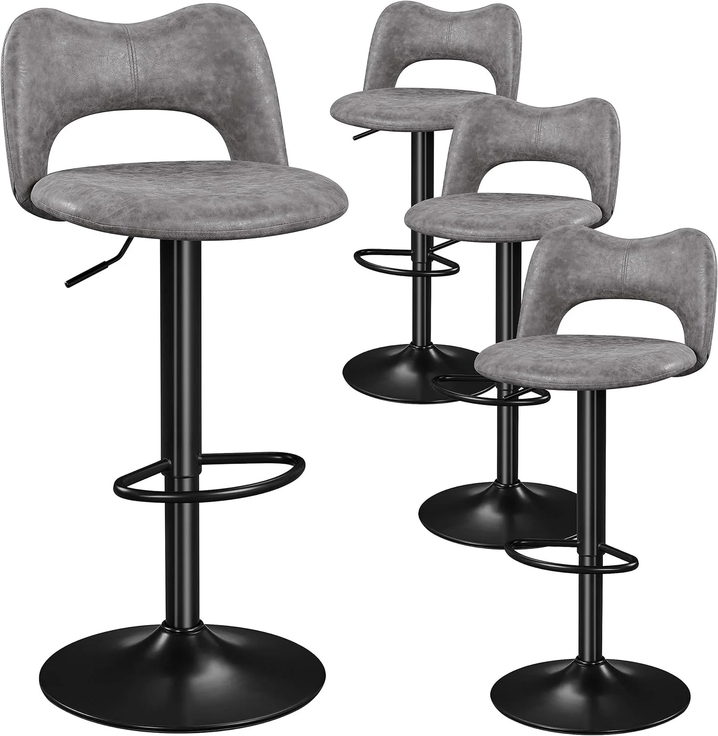 Bar Stools Set of 4 Tall Bar Stools Swivel Counter Height Stools Kitchen Island Chairs Height Adjustable Stools for Home Bar Kitchen,Grey