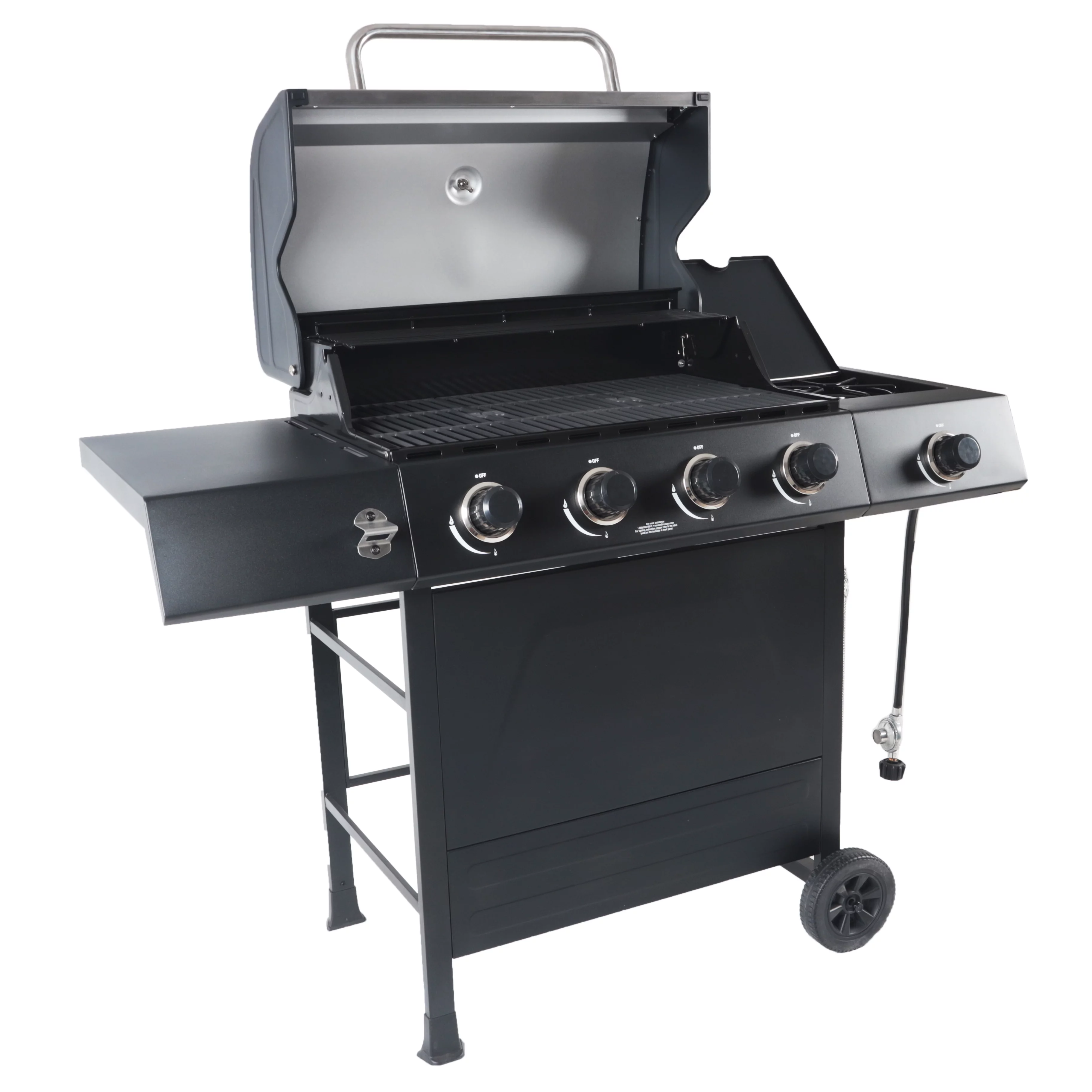 RevoAce 4-Burner Propane Gas Grill with Side Burner, Stainless Steel & Black