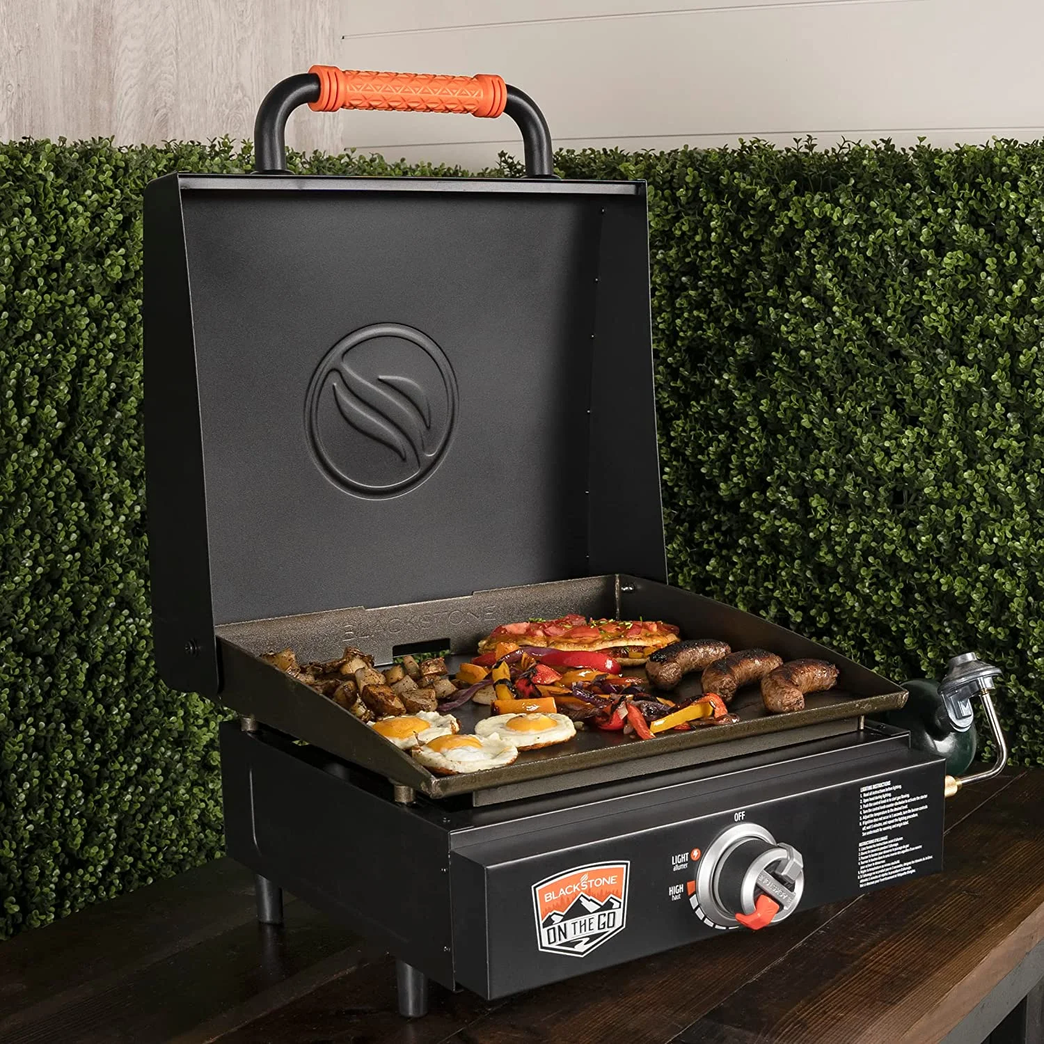 17 Inch Blackstone Griddle with Lid, Nonstick Tabletop Gas Griddle Outdoor with Seasoning & Conditioner and Wholesalehome Cloth Included