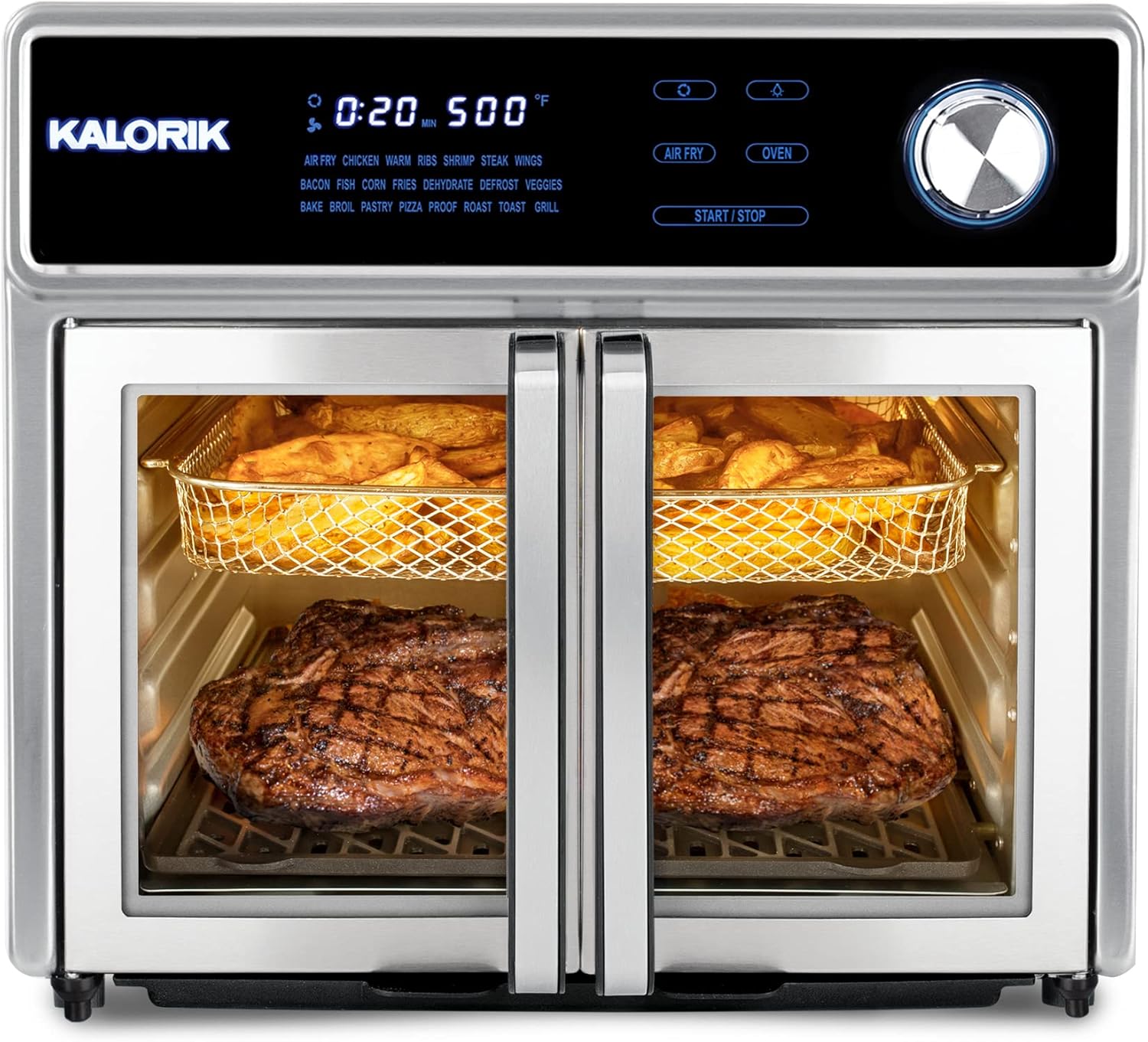 Kalorik 26 Quart Maxx Digital Air Fryer Oven Combo - Rotisserie, Grill, 1700W, Black & Stainless Steel